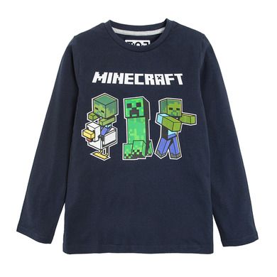 Bluzka chłopięca z długim rękawem, czarna, Minecraft