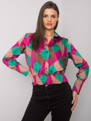 Bluzka damska z długim rękawem, koszulowa, różowa, Italy Moda