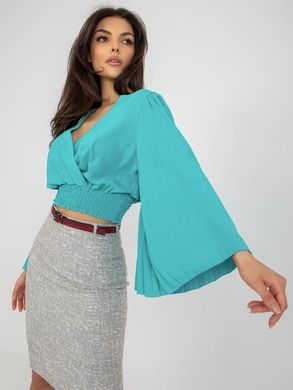 Bluzka damska z długim rękawem, niebieska, Italy Moda
