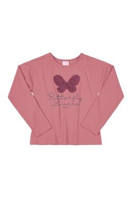 Bluzka dziewczęca z długim rękawem, różowa, dwustronne cekiny, Butterfly Lovers, Quimby