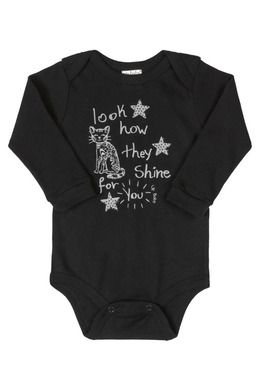 Body dziewczęce z długim rękawem, czarne, kot, Up Baby