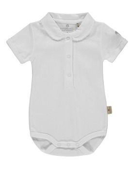 Body dziewczęce z krótkim rękawem, bawełna organiczna, biały, kołnierzyk, Bellybutton