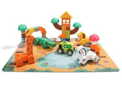 Bright, Safari, drewniane klocki i puzzle