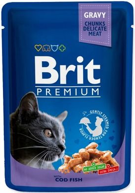 Brit Premium, Adult, dorsz, saszetka dla kota, 100g