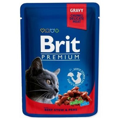 Brit Premium, gulasz z wołowiny i groszek, saszetka dla kota, 100g