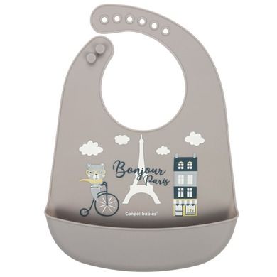 Canpol babies, Bonjour Paris, śliniak silikonowy z kieszonką, beżowy