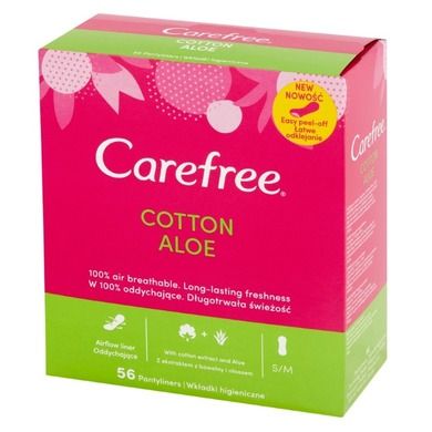 Carefree, Cotton Aloe, wkładki higieniczne, 56 szt.