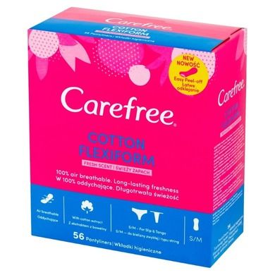 Carefree, Cotton Flexiform, wkładki higieniczne, Fresh Scent, świeży zapach, 56 szt.