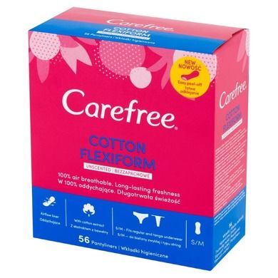 Carefree, Cotton Flexiform, wkładki higieniczne, Unscented, bezzapachowe, 56 szt.