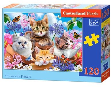 Castor, Kittens With Flowers, puzzle, 120 elementów