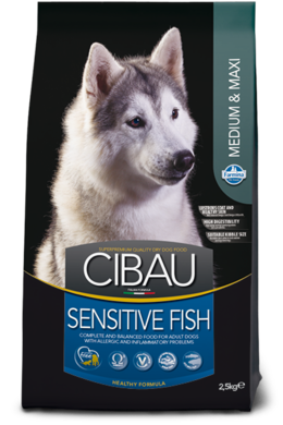 Cibau, Sensitive Fish, karma dla psów, rasy średnie i duże, 12 kg +2 kg
