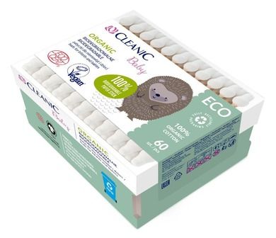 Cleanic Baby Eco, patyczki dla niemowląt i dzieci, biodegradowalne, 60 szt.