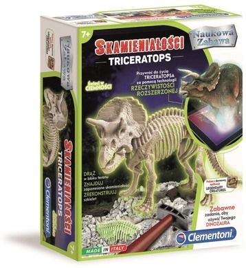 Clementoni, skamieniałości, Triceratops fluorescencyjny, zestaw naukowy