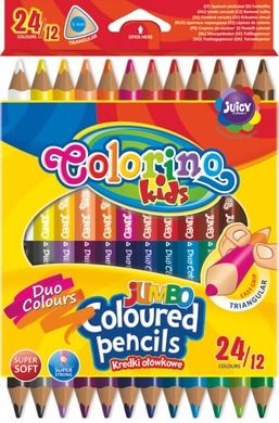 Colorino, kredki ołówkowe Jumbo, trójkątne, dwukolorowe, 12 sztuk, 24 kolory