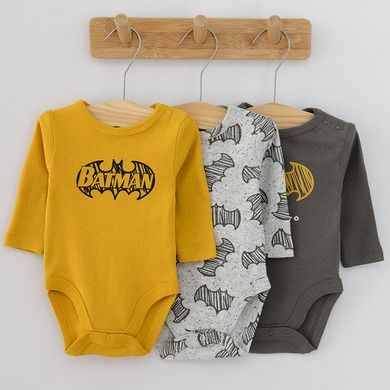 Cool Club, Body chłopięce z długim rękawem, żółte, szare, Batman, zestaw, 3 szt.