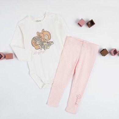 Cool Club, Komplet dziewczęcy, Body z długim rękawem, Legginsy, ecru, różowy, Bambi
