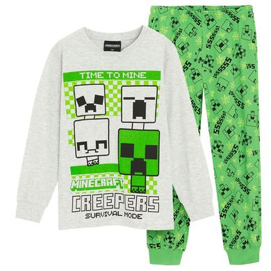 Cool Club, Piżama chłopięca, szaro-zielona, Minecraft