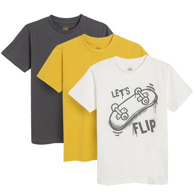 Cool Club, T-shirt chłopięcy, ecru, żółty, grafitowy, zestaw, 3 szt.