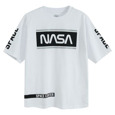 Cool Club, T-shirt chłopięcy, oversize, biały, NASA