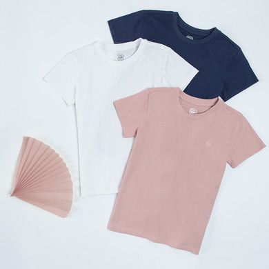 Cool Club, T-shirt dziewczęcy, biały, granatowy, różowy, zestaw, 3 szt.