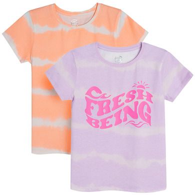 Cool Club, T-shirt dziewczęcy, pomarańczowy, fioletowy, zestaw, 2 szt.