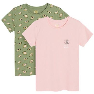 Cool Club, T-shirt dziewczęcy, zielony, różowy, zestaw, 2 szt.