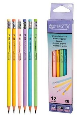 Cresco, ołówek trójkątny 2B z gumką, pastel