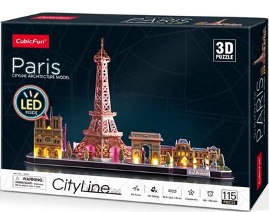 Cubic Fun, City Line, Paryż, puzzle 3D LED, 115 elementów
