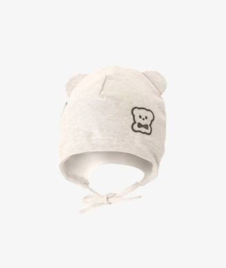 Czapka niemowlęca, wiązana, beżowa, uszy, Iltom