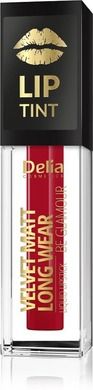 Delia Cosmetics, Lip Tint Velvet Matt, pomadka-farbka do ust w płynie, nr 015 lucky Red, 5 ml