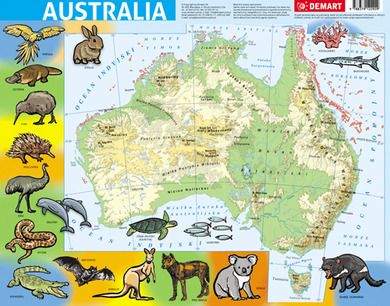 Demart, Australia, mapa fizyczna, puzzle ramkowe, 72 elementy