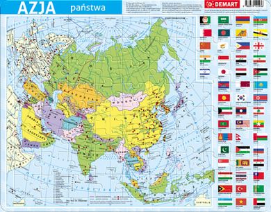 Demart, Azja, mapa polityczna, puzzle ramkowe, 72 elementy