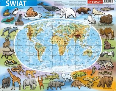 Demart, Fizyczna mapa świata, puzzle ramkowe, 72 elementy