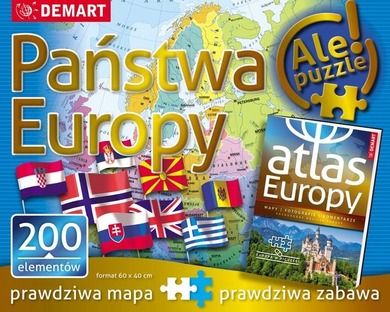 Demart, Państwa Europy + atlas, puzzle, 200 elementów