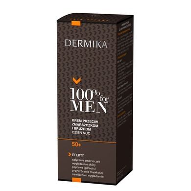 Dermika, 100% for Men, krem 50+ przeciw zmarszczkom i bruzdom na dzień i noc, 50 ml