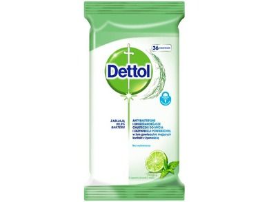 Dettol, antybakteryjne i drożdżakobójcze chusteczki do mycia i dezynfekcji powierzchni, limonka i mięta, 36 szt.