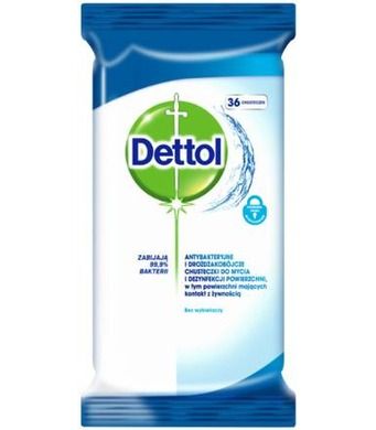 Dettol, antybakteryjne i drożdżakobójcze chusteczki do mycia i dezynfekcji powierzchni, original, 36 szt.