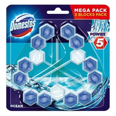 Domestos, Power 5, Ocean, kostka toaletowa, 3-55g