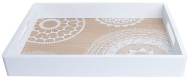 Drewniana taca, beżowo-biała, 34-24-4.5 cm