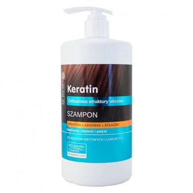 Dr.Sante, Keratin Shampoo, szampon odbudowujący struktury włosów, z pompką, keratyna argina i kolagen, 1000 ml