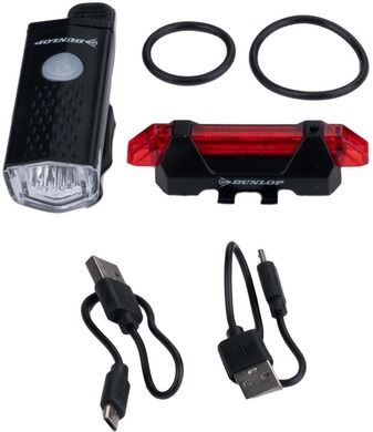 Dunlop, zestaw lamp rowerowych LED, przód i tył, ładowanie USB