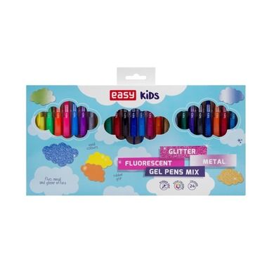 Easy, długopisy żelowe, fluorescencyjne, metaliczne, brokatowe, 24 kolory