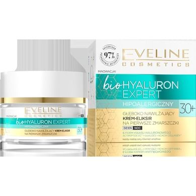 Eveline, Bio Hyaluron Expert 30+, głeboko nawilżający krem-eliksir na pierwsze zmarszczki na dzień i noc, 50 ml