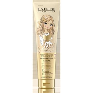 Eveline, Glow and Go, balsam do ciała rozświetlająco-nawilżający ze złotymi drobinkami, 150 ml