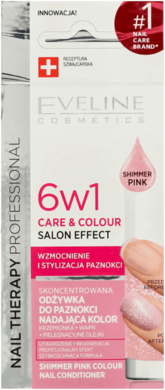 Eveline, Nail Therapy, odżywka do paznokci nadająca kolor, 6w1 Shimmer Pink, 5 ml
