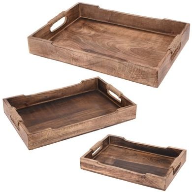 Excellent Houseware, zestaw 3 tac z drewna mango, rustykalny styl