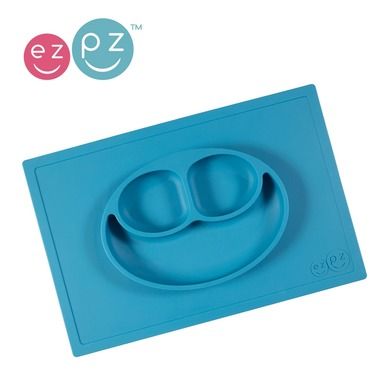 EZPZ, Happy Mat, silikonowy talerzyk z podkładka 2w1, niebieski