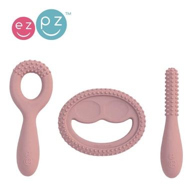 Ezpz, Oral Development Tools, zestaw silikonowych gryzaków sensomotorycznych, pastelowy róż