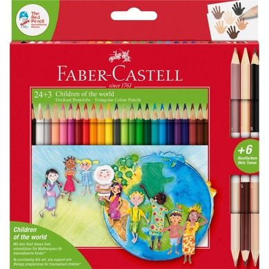 Faber-Castell, Children Of The World, kredki ołówkowe, trójkątne, 12 kolorów + 3 kredki dwustronne