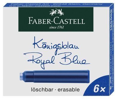 Faber-Castell, naboje atramentowe, krótkie, niebieskie, 6 szt.
